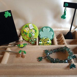 St. Patrick's Day EUC 8 Item Jewelry Collection Earrings Pin Bracelet-Item #329